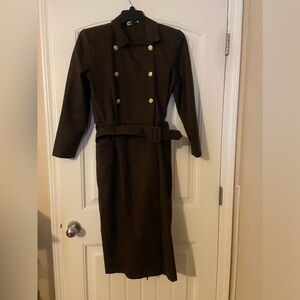 Women’s Classic Ann Taylor Brown 100% Wool Lightweight Maxi Long Sleeve Coat 10
